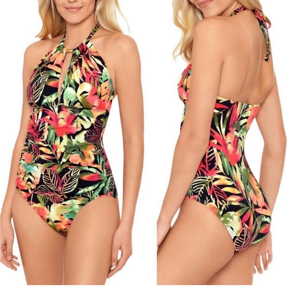 Lauren Ralph Lauren Midnight Tropical‎ High Neck One-Piece halter black multi 8